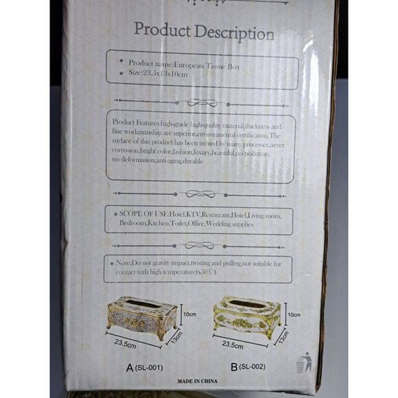 European Style Gold Tissue Box Ornamental Gold Toned Grandma Decor Deadstock - Picture 6 of 10